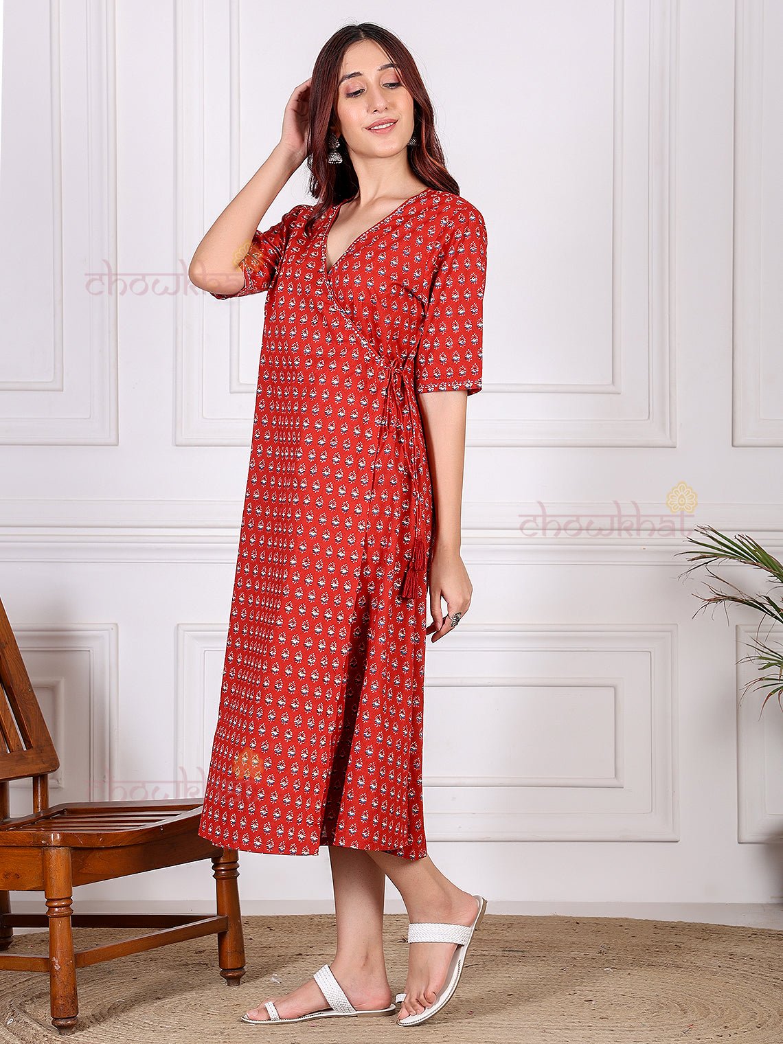 Aalia Hand Printed Angrakha Dress with Handwork - Chowkhat Lifestyle