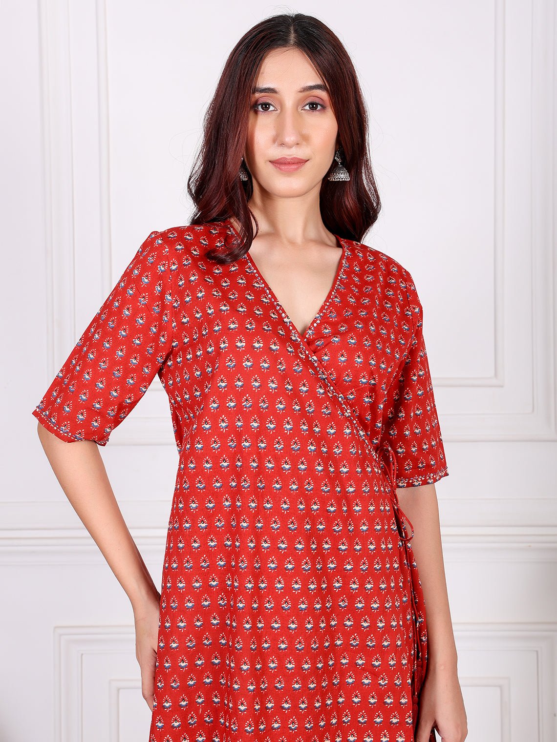 Aalia Hand Printed Angrakha Dress with Handwork - Chowkhat Lifestyle