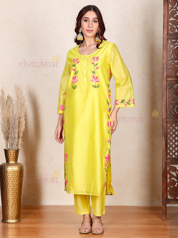 Kaira Hand Painted Chanderi Kurti & Pants Set - Chowkhat Lifestyle