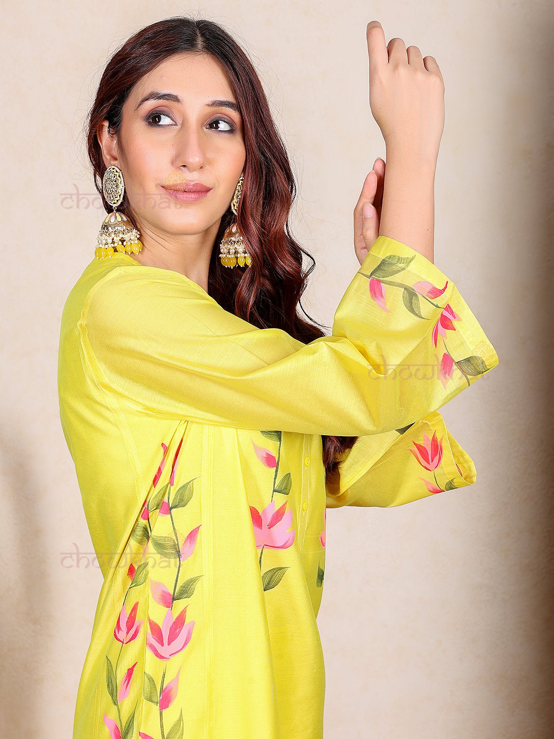 Kaira Hand Painted Chanderi Kurti & Pants Set - Chowkhat Lifestyle