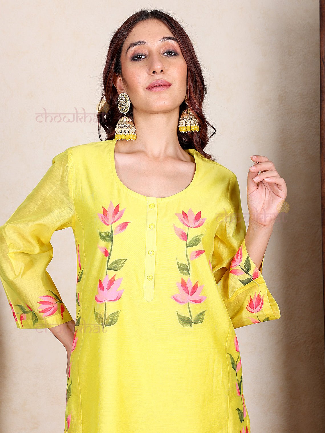 Kaira Hand Painted Chanderi Kurti & Pants Set - Chowkhat Lifestyle