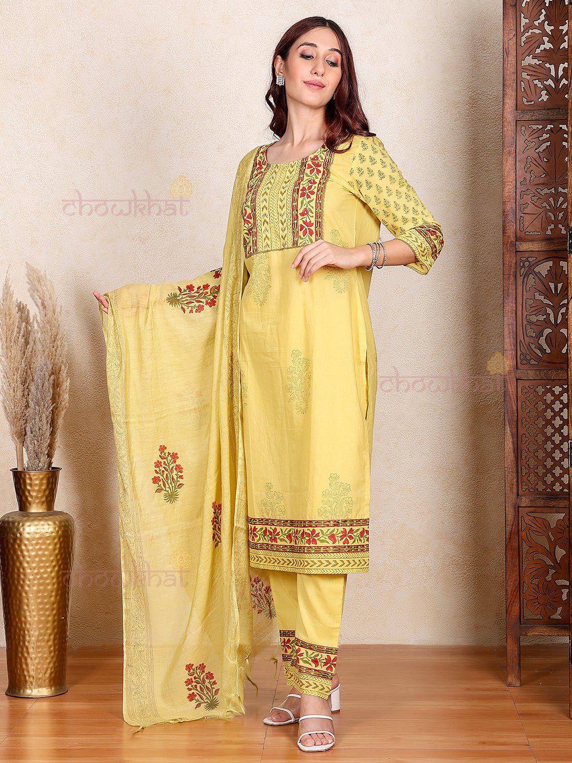 Ziya Cotton Hand Block Suit Set with Sequence Work - Chowkhat Lifestyle