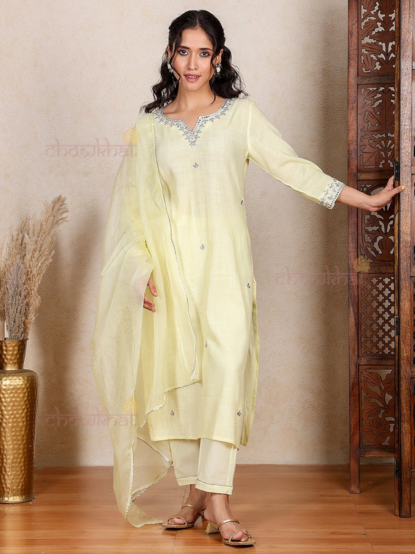 Vaani Slub Cotton Stitched Suit Set with Handwork - Chowkhat Lifestyle