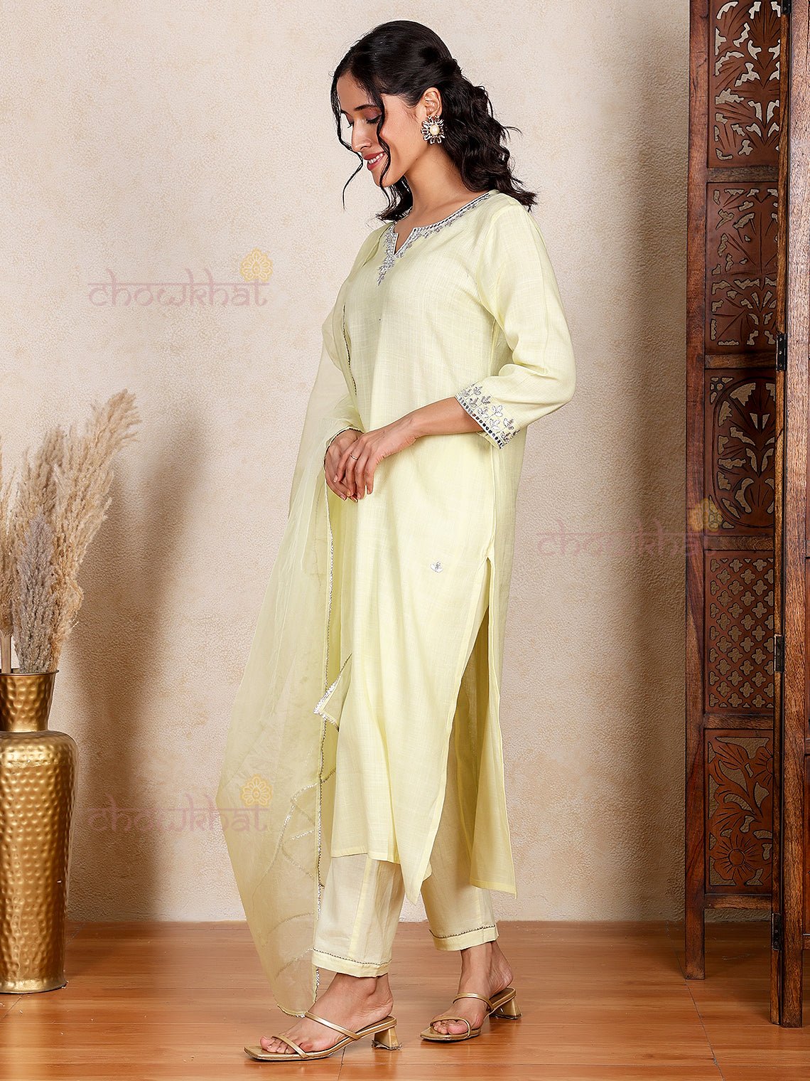 Vaani Slub Cotton Stitched Suit Set with Handwork - Chowkhat Lifestyle