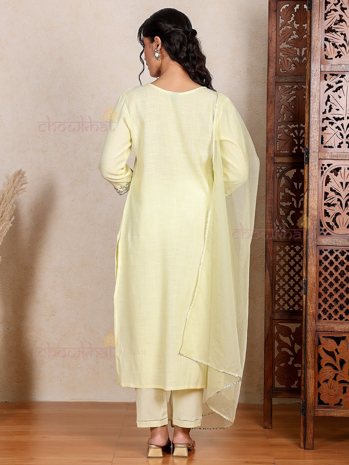 Vaani Slub Cotton Stitched Suit Set with Handwork - Chowkhat Lifestyle