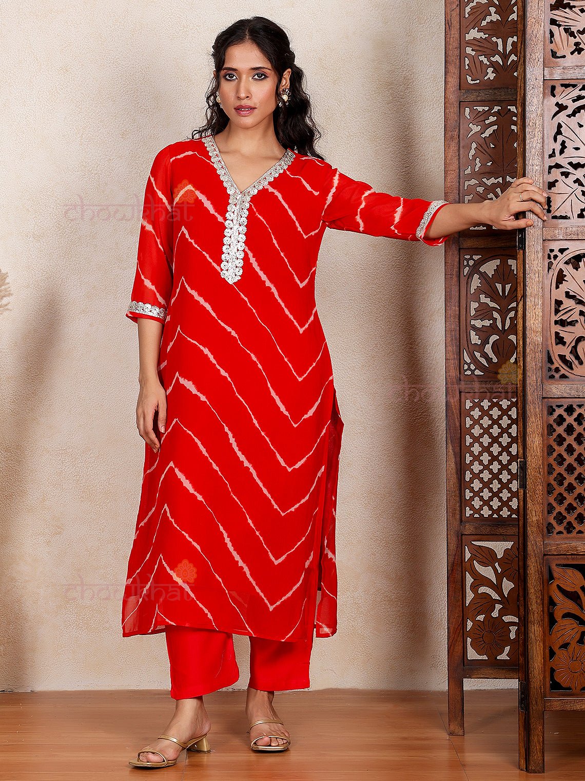 Fanha Georgette Leheriya Print Kurti & Pants Set - Chowkhat Lifestyle