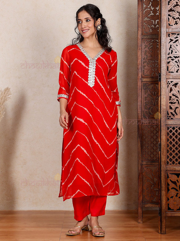 Fanha Georgette Leheriya Print Kurti & Pants Set - Chowkhat Lifestyle