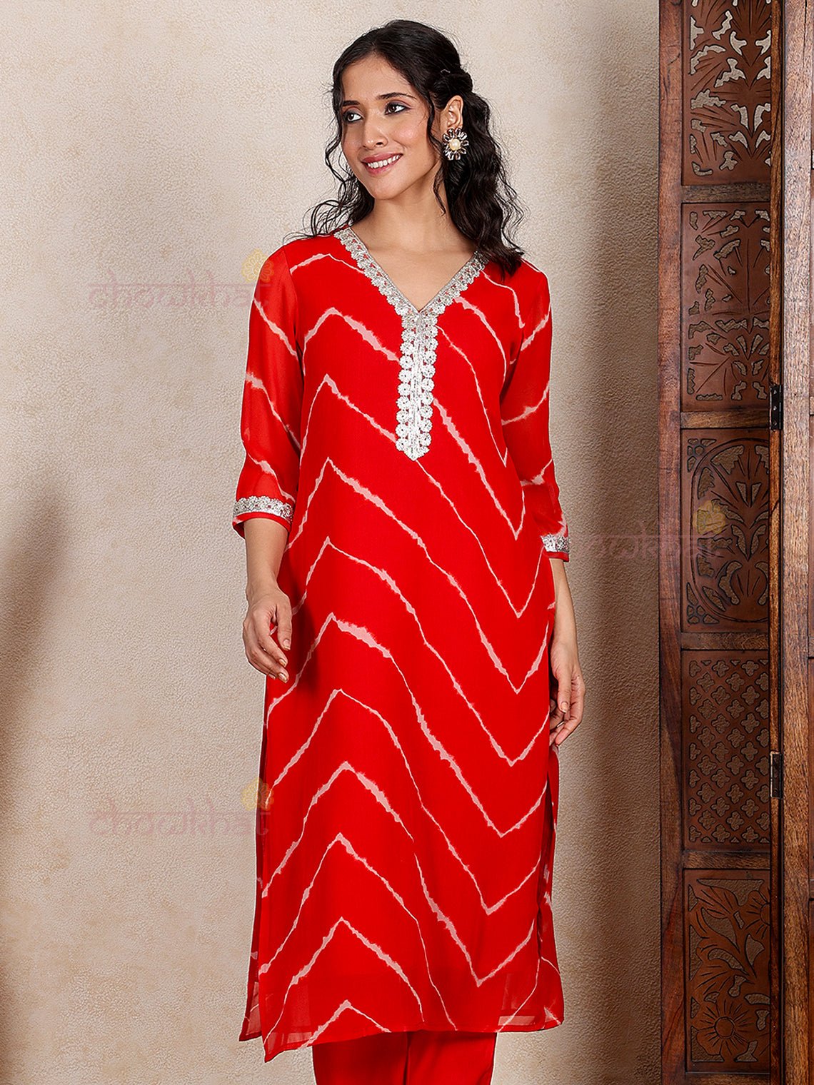 Fanha Georgette Leheriya Print Kurti & Pants Set - Chowkhat Lifestyle