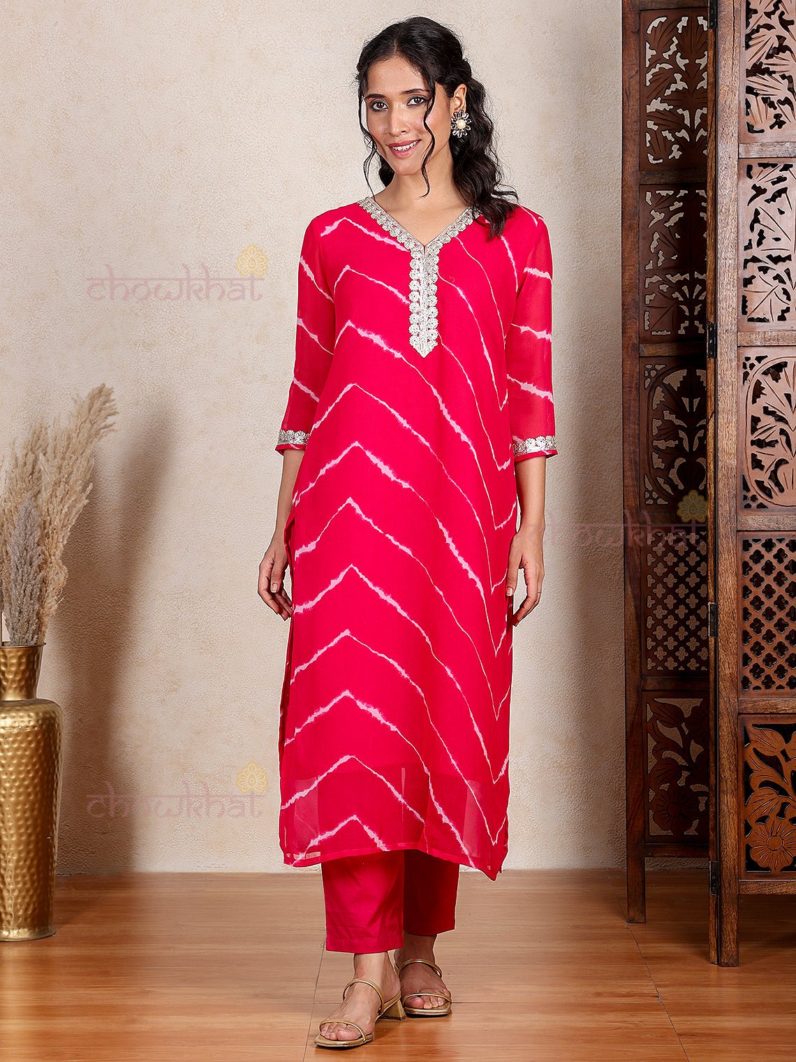 Fanha Georgette Leheriya Print Kurti & Pants Set - Chowkhat Lifestyle