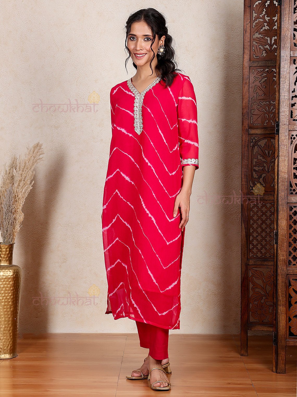 Fanha Georgette Leheriya Print Kurti & Pants Set - Chowkhat Lifestyle