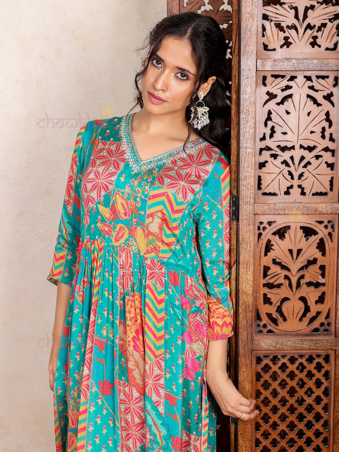 Urvi Hand Embroidered Printed Nyra Stitched Suit set - Chowkhat Lifestyle