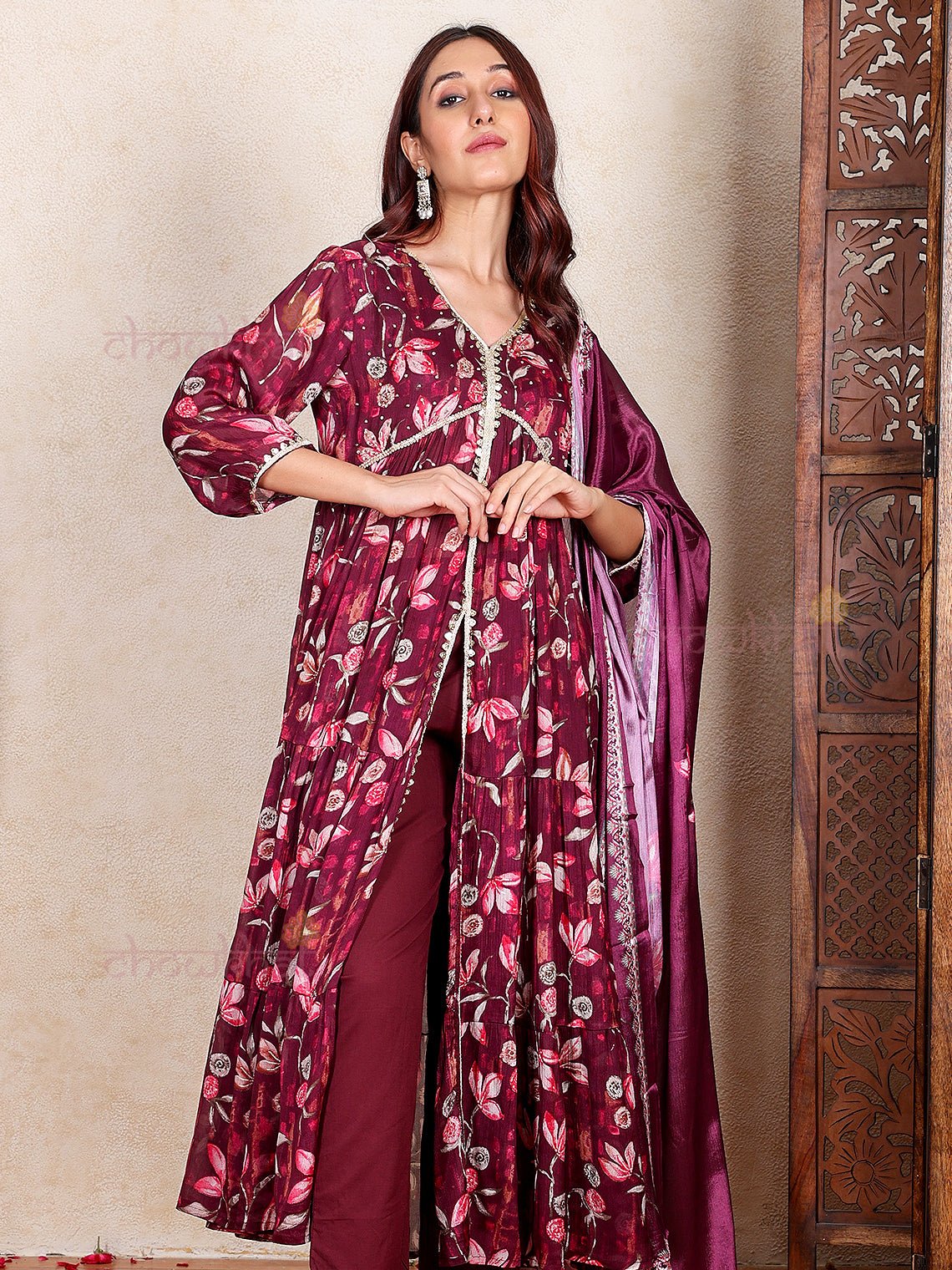 Saanvi Hand Embroidered Printed Front Slit Stitched Suit Set - Chowkhat Lifestyle