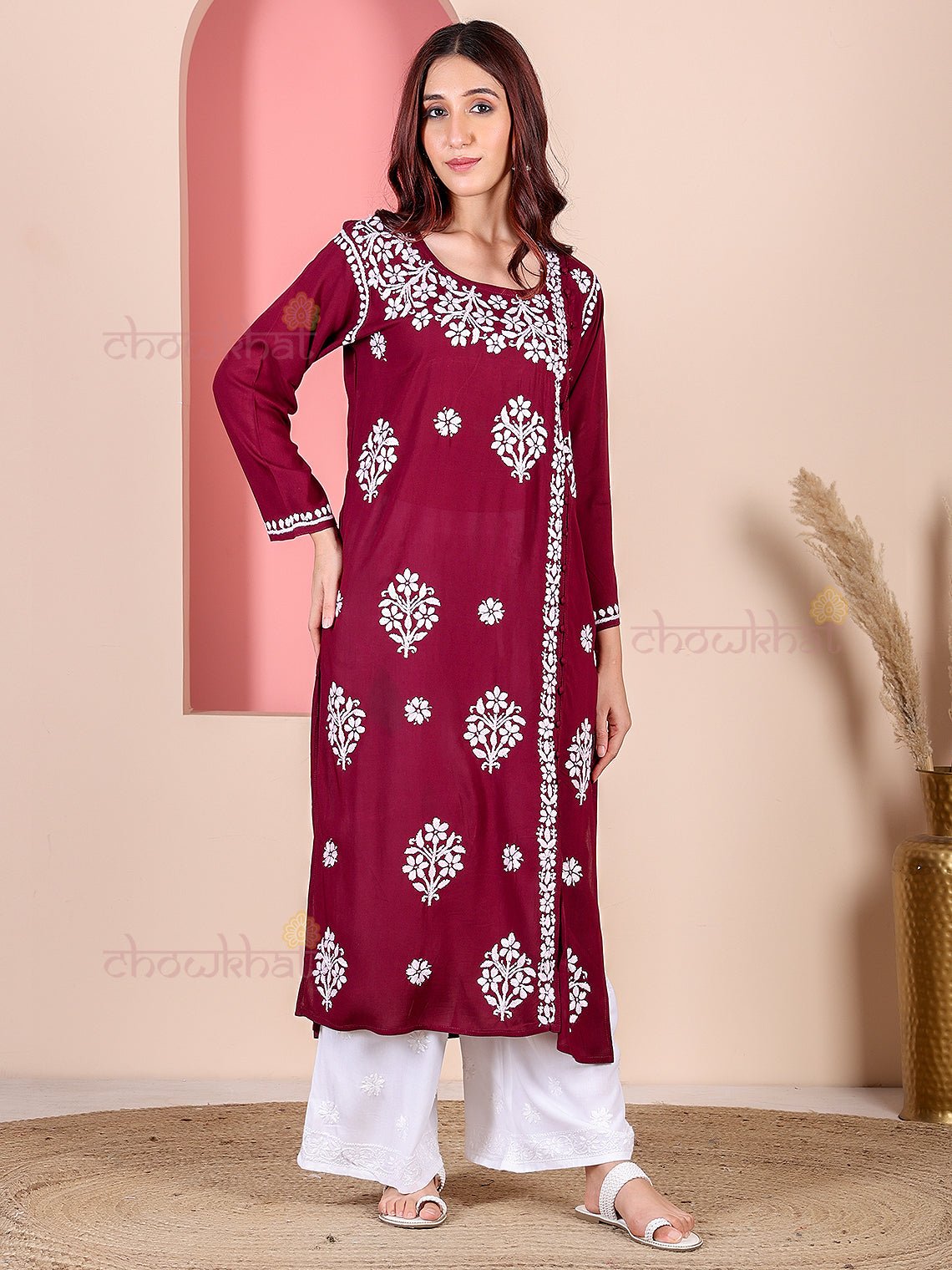 Saira Modal Chikankari Straight Kurti - Chowkhat Lifestyle