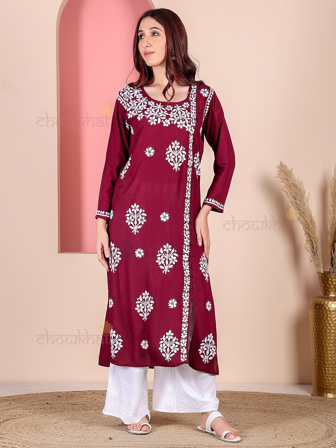 Saira Modal Chikankari Straight Kurti - Chowkhat Lifestyle