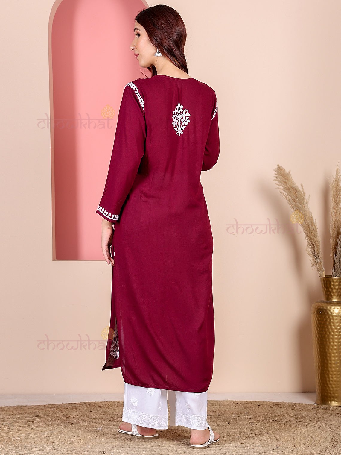 Saira Modal Chikankari Straight Kurti - Chowkhat Lifestyle