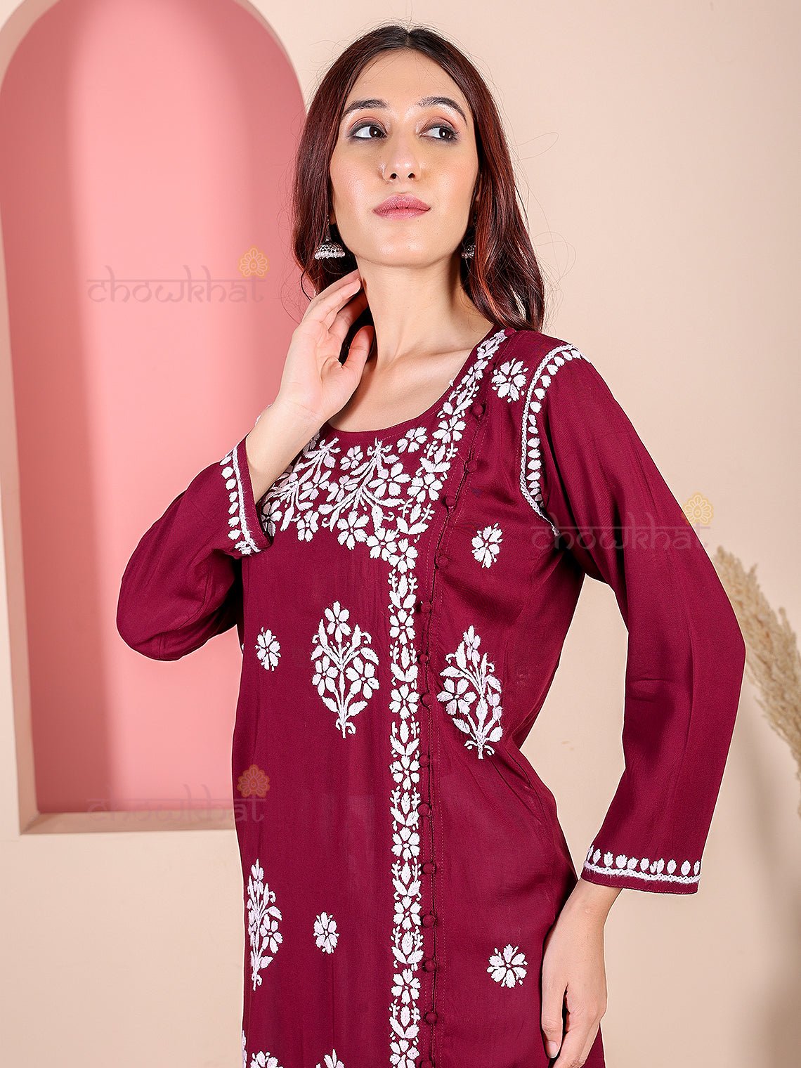 Saira Modal Chikankari Straight Kurti - Chowkhat Lifestyle