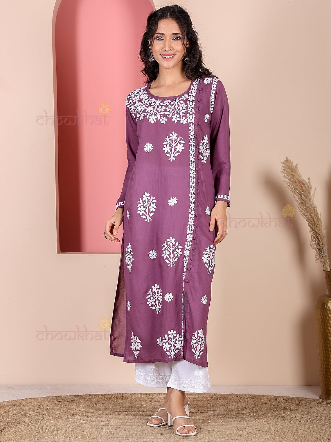 Saira Modal Chikankari Straight Kurti - Chowkhat Lifestyle