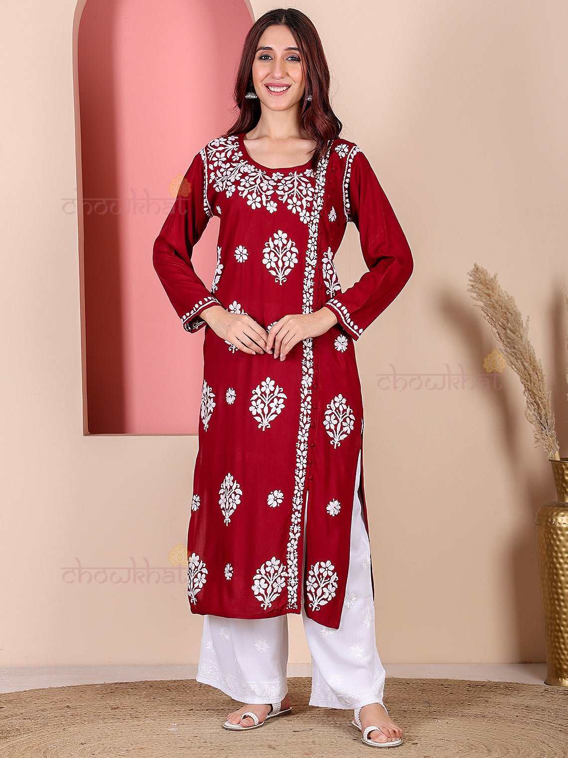 Saira Modal Chikankari Straight Kurti - Chowkhat Lifestyle