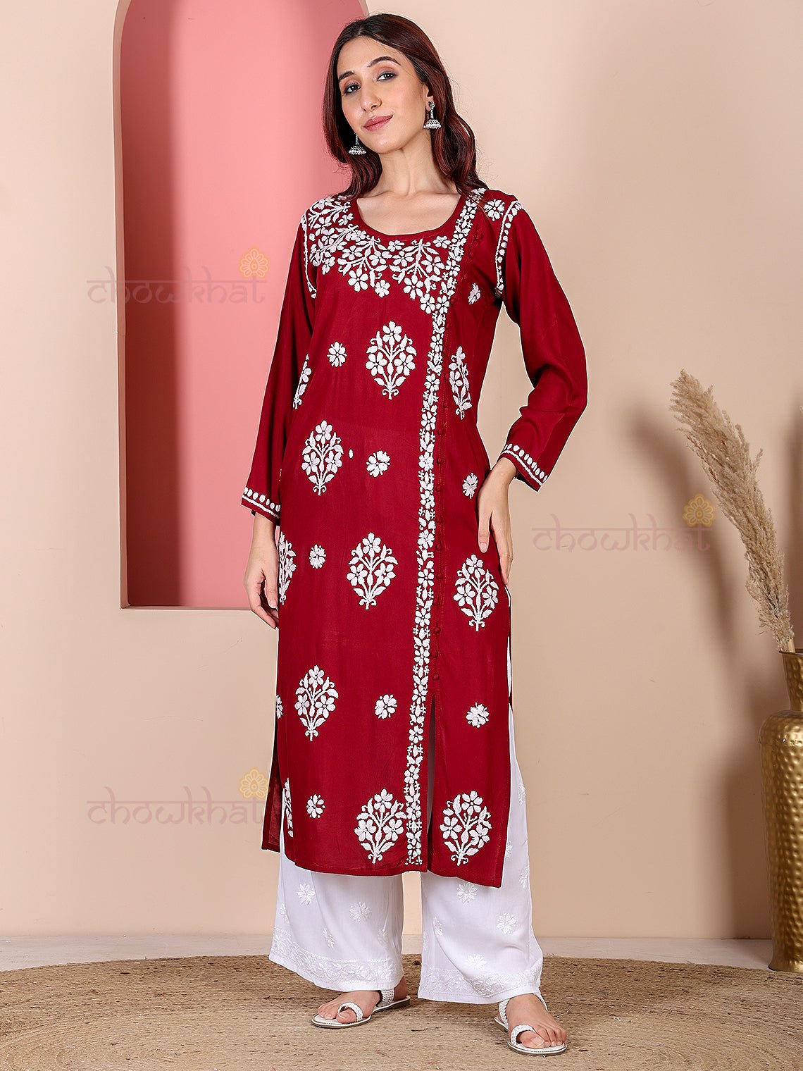 Saira Modal Chikankari Straight Kurti - Chowkhat Lifestyle