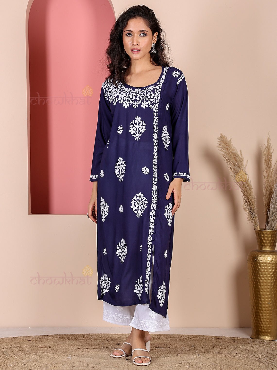 Saira Modal Chikankari Straight Kurti - Chowkhat Lifestyle