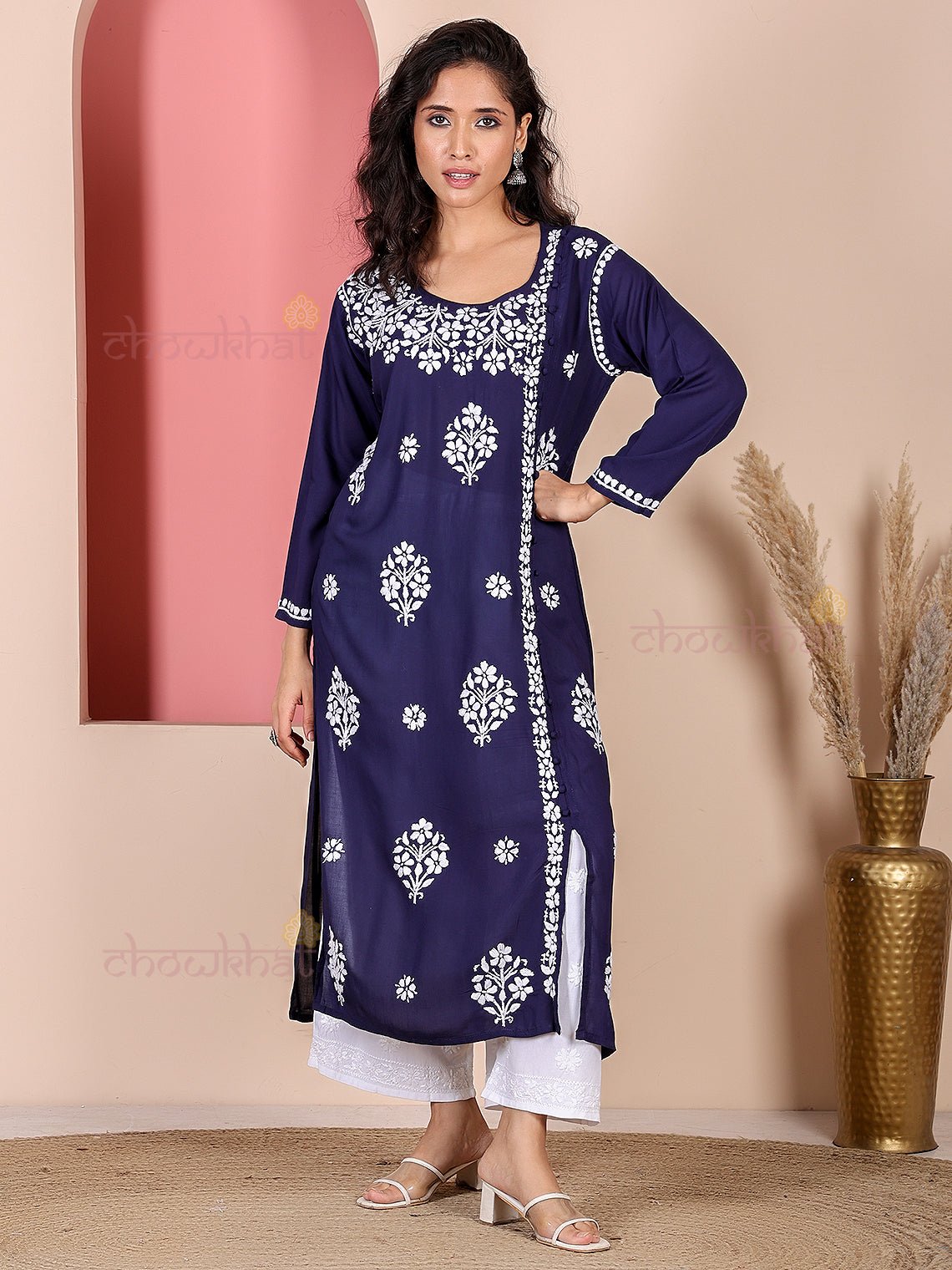 Saira Modal Chikankari Straight Kurti - Chowkhat Lifestyle