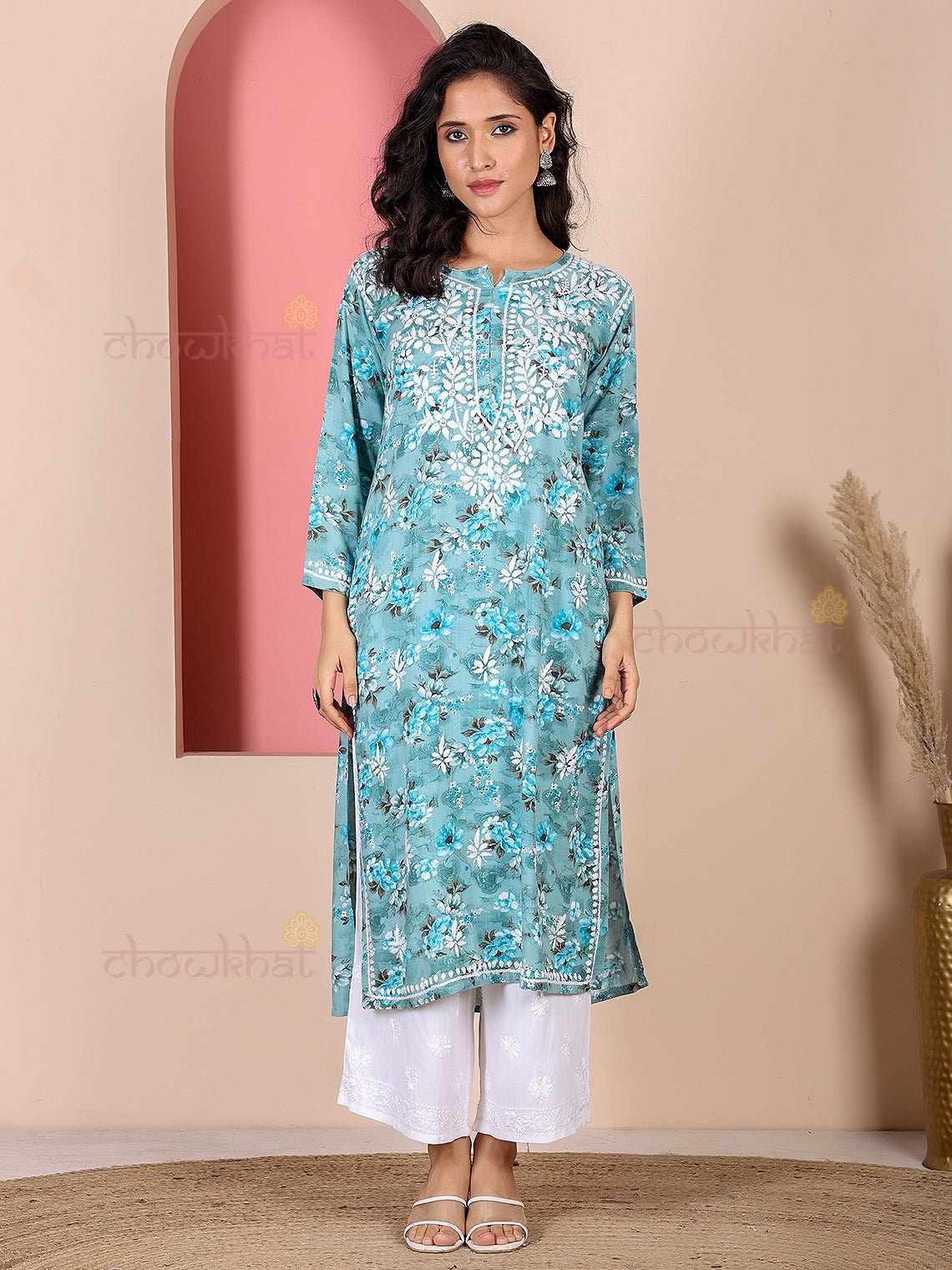 Fida Rayon Printed Chikankari Kurti - Chowkhat Lifestyle