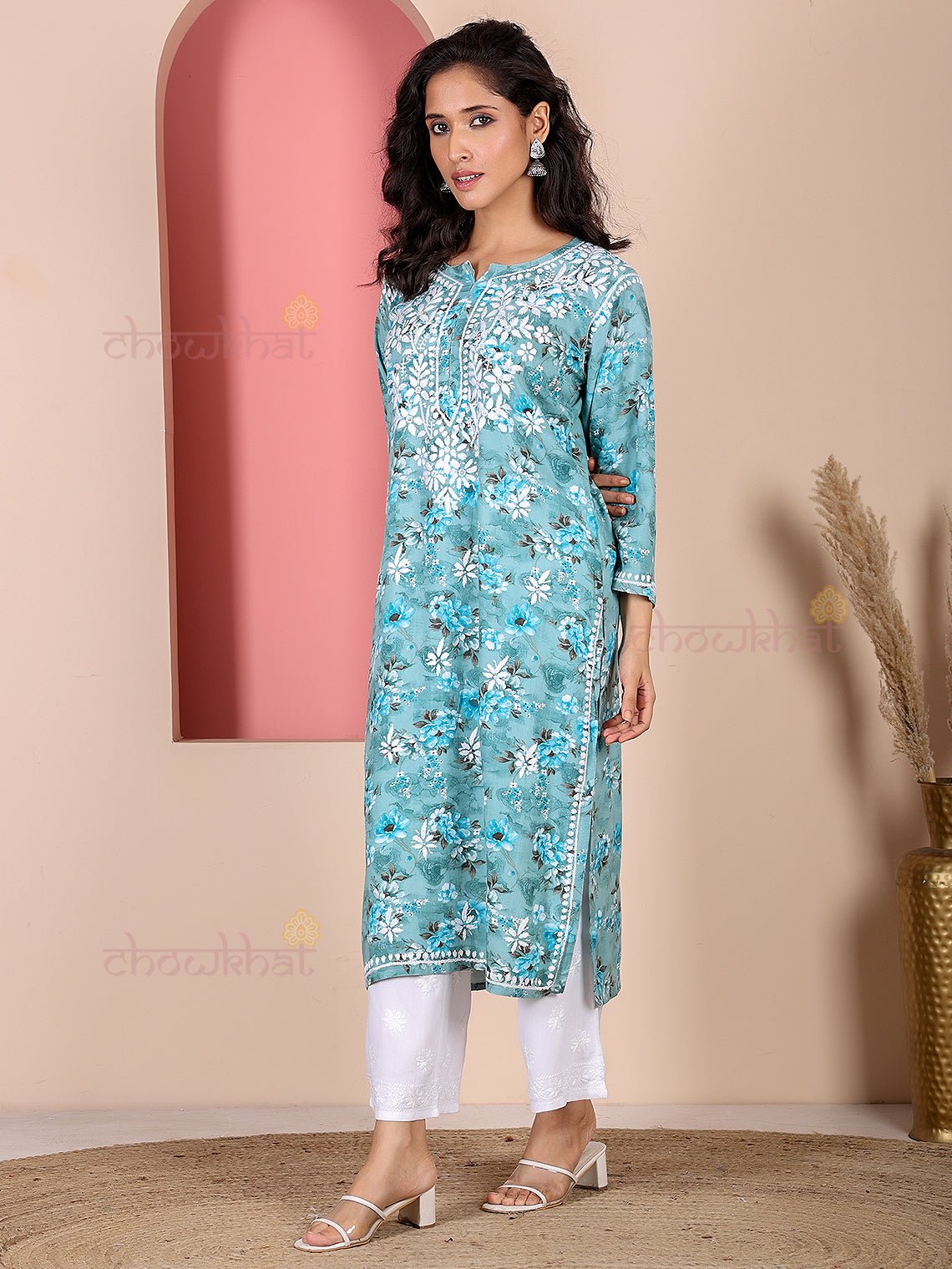 Fida Rayon Printed Chikankari Kurti - Chowkhat Lifestyle