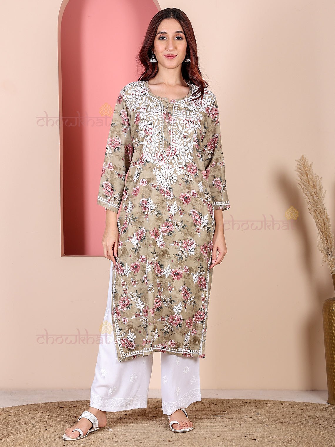 Fida Rayon Printed Chikankari Kurti - Chowkhat Lifestyle