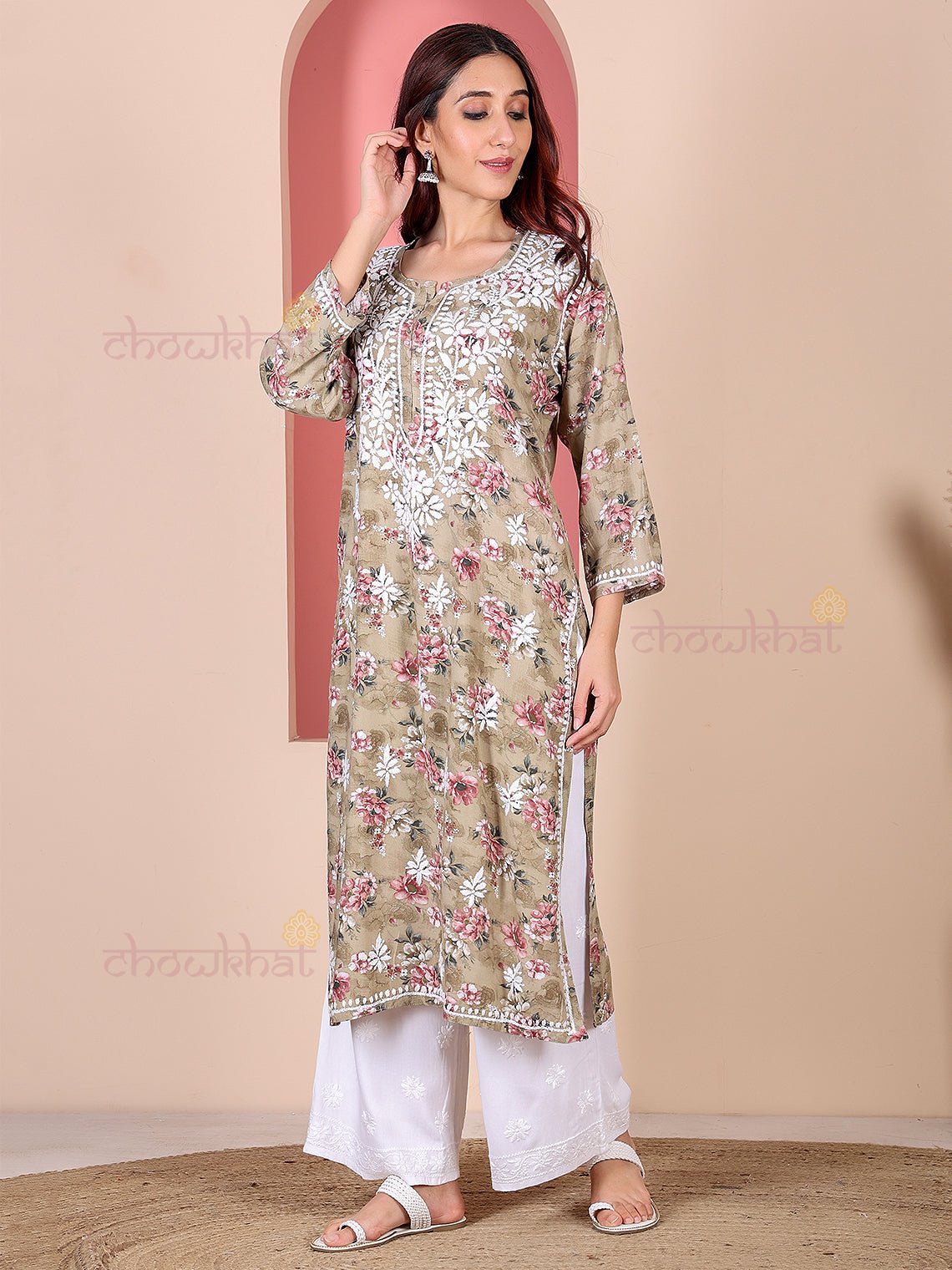 Fida Rayon Printed Chikankari Kurti - Chowkhat Lifestyle