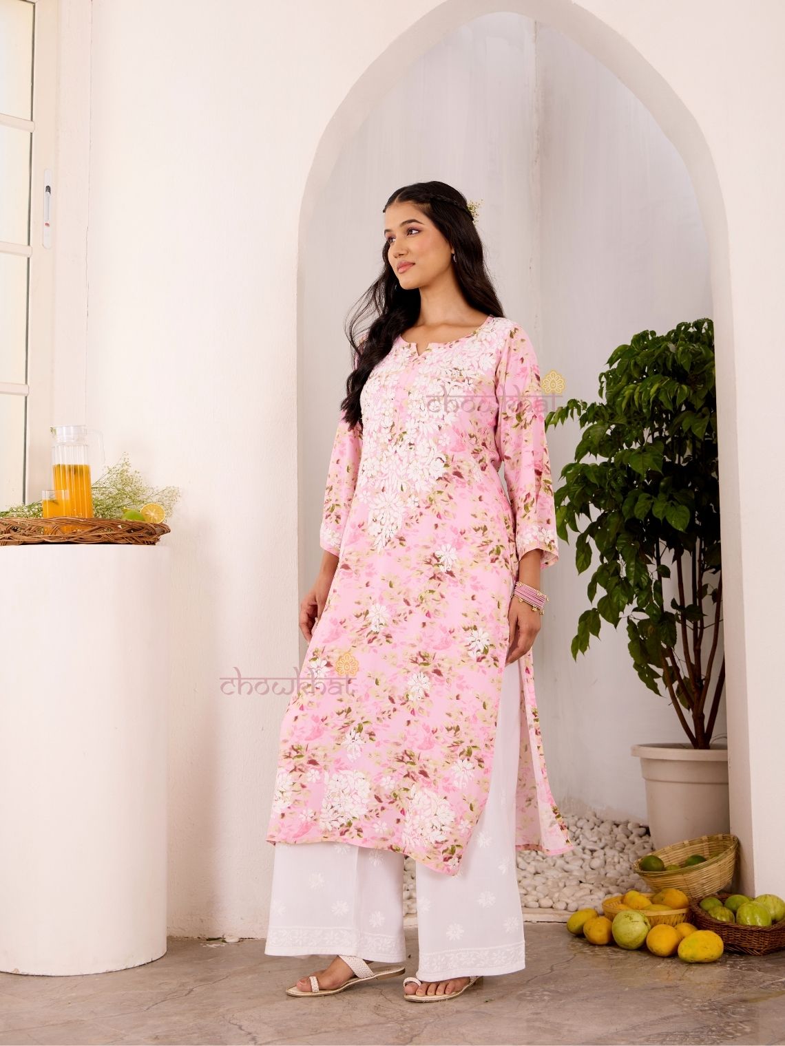 Ishani Rayon Printed Straight Chikankari Kurti - Chowkhat Lifestyle