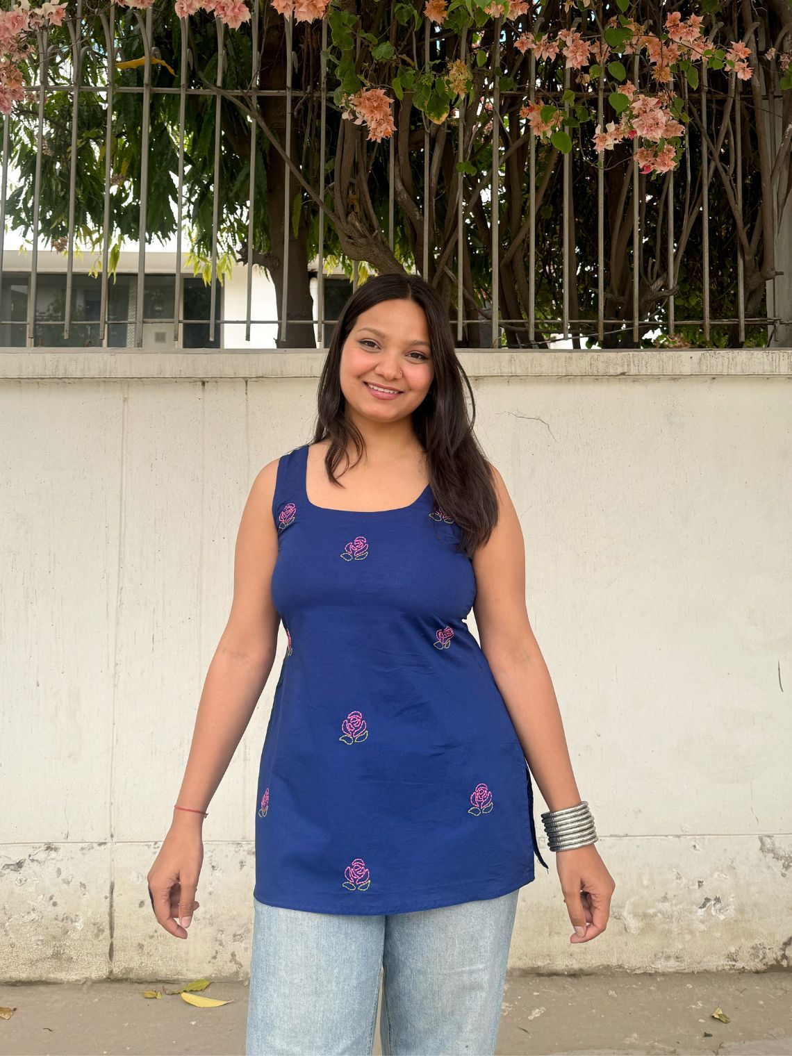 Juhi Hand Embroidered Deep Back Short Cotton Kurti