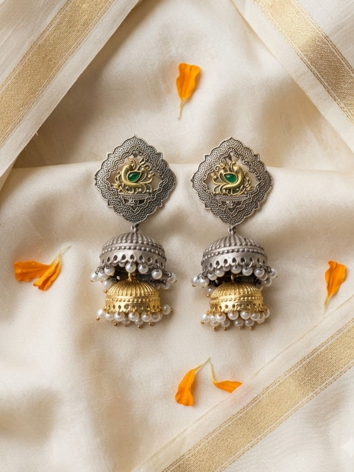 Drizzly German Silver Jumka Earrings - Chowkhat Lifestyle