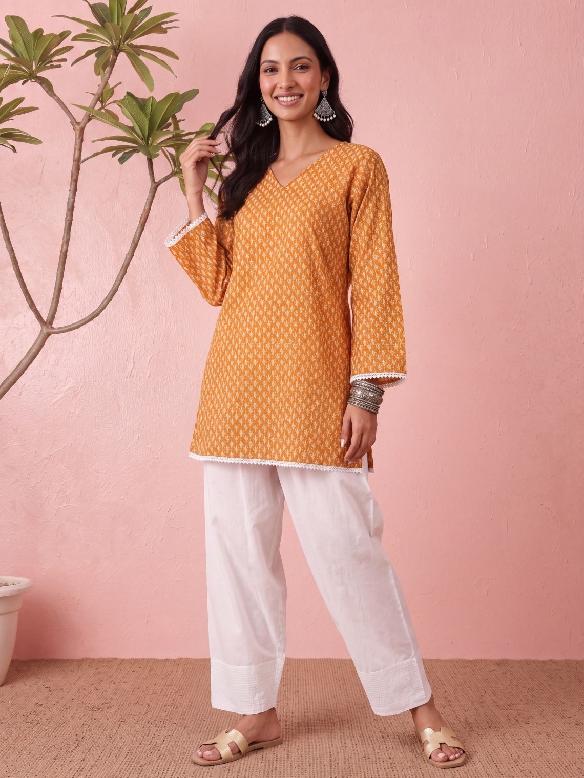 Disha Hand Printed Cotton Kurti with Lace - Chowkhat Lifestyle