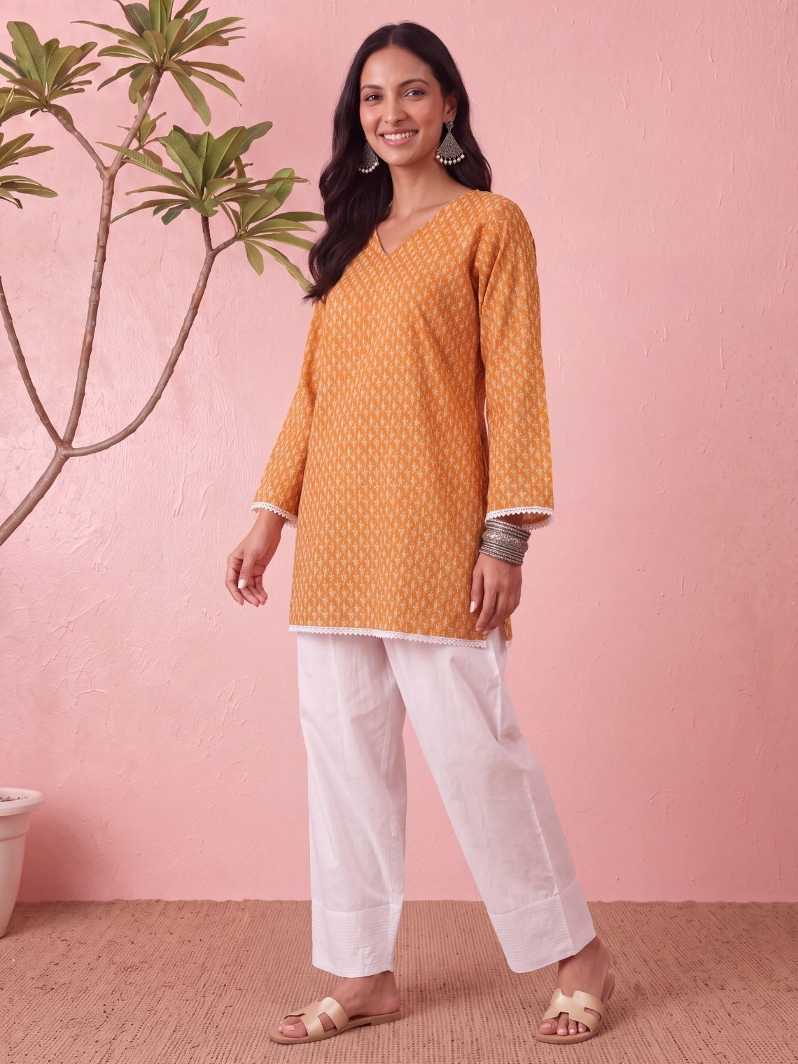 Disha Hand Printed Cotton Kurti with Lace - Chowkhat Lifestyle