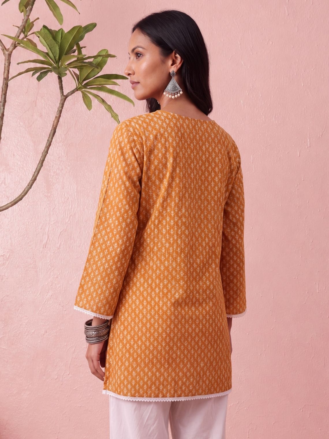 Disha Hand Printed Cotton Kurti with Lace - Chowkhat Lifestyle