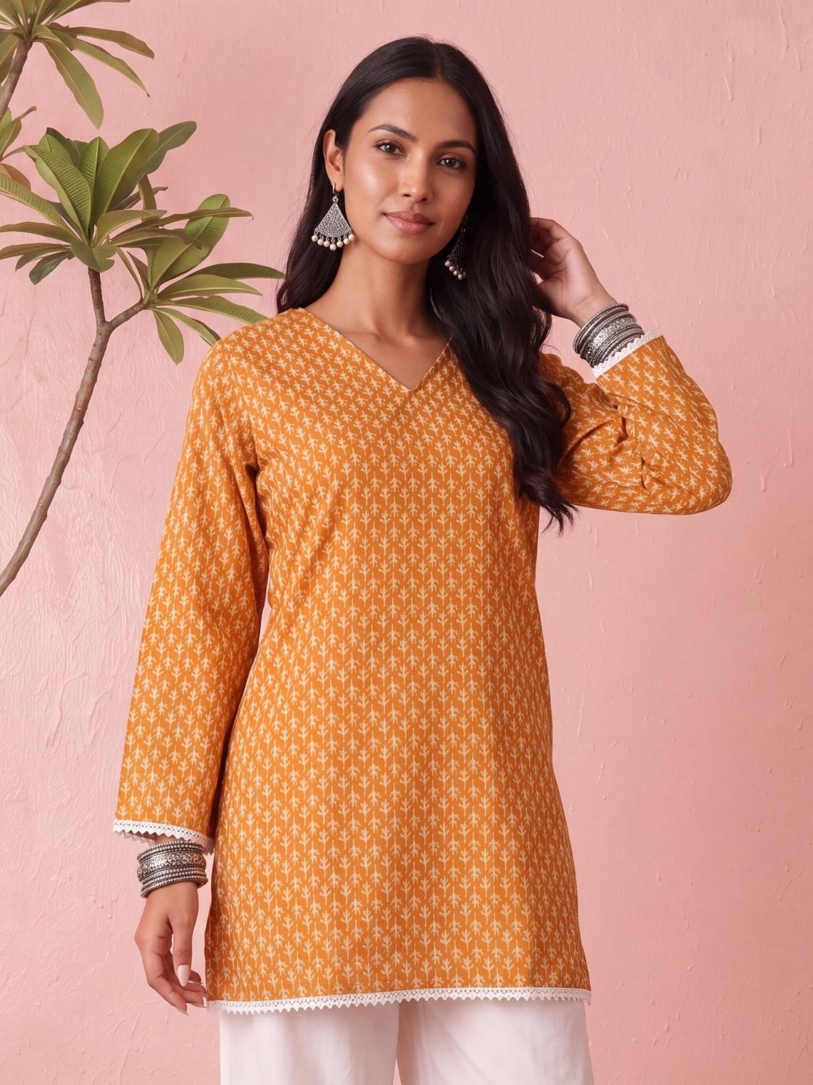 Disha Hand Printed Cotton Kurti with Lace
