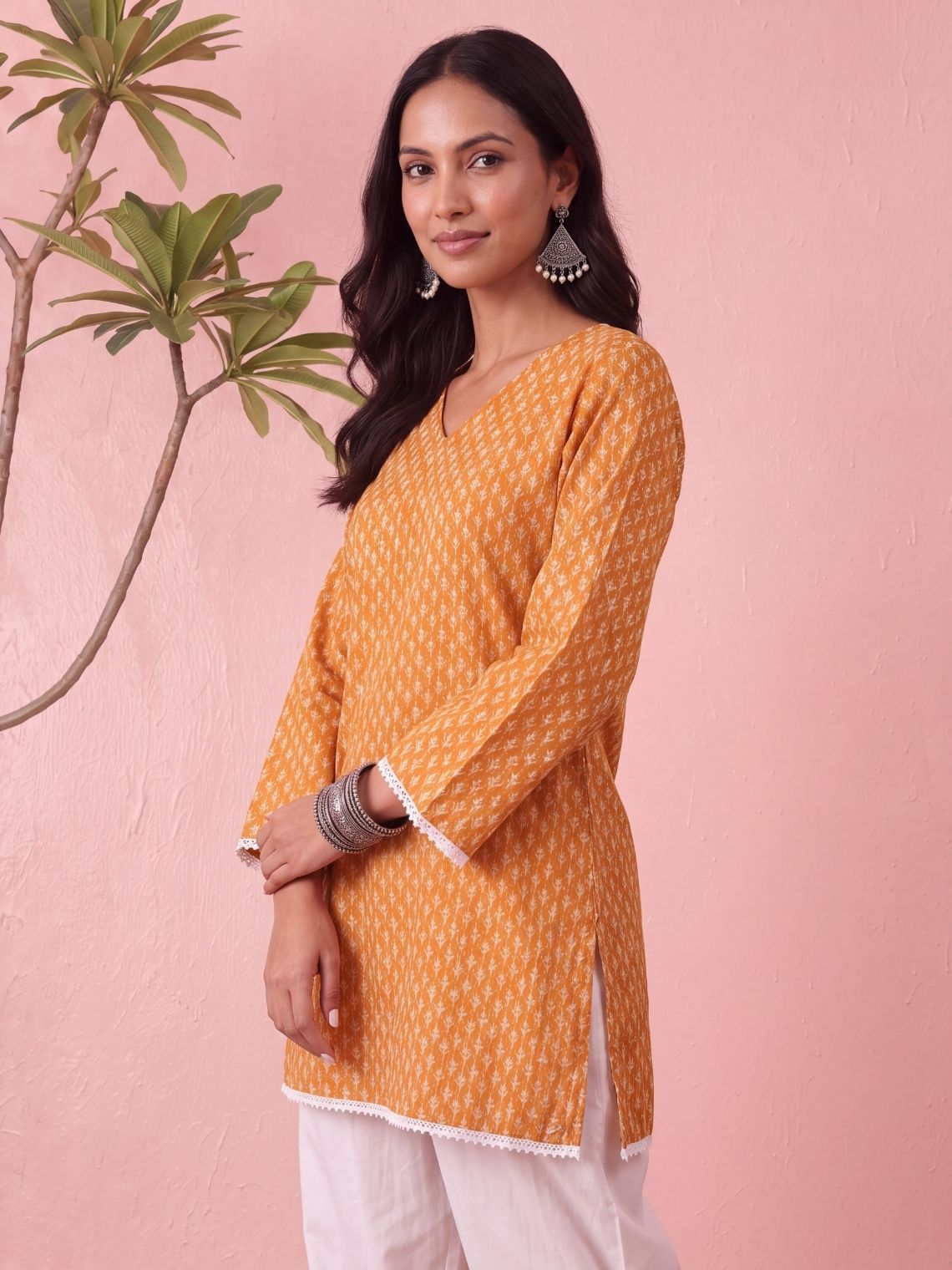 Disha Hand Printed Cotton Kurti with Lace - Chowkhat Lifestyle