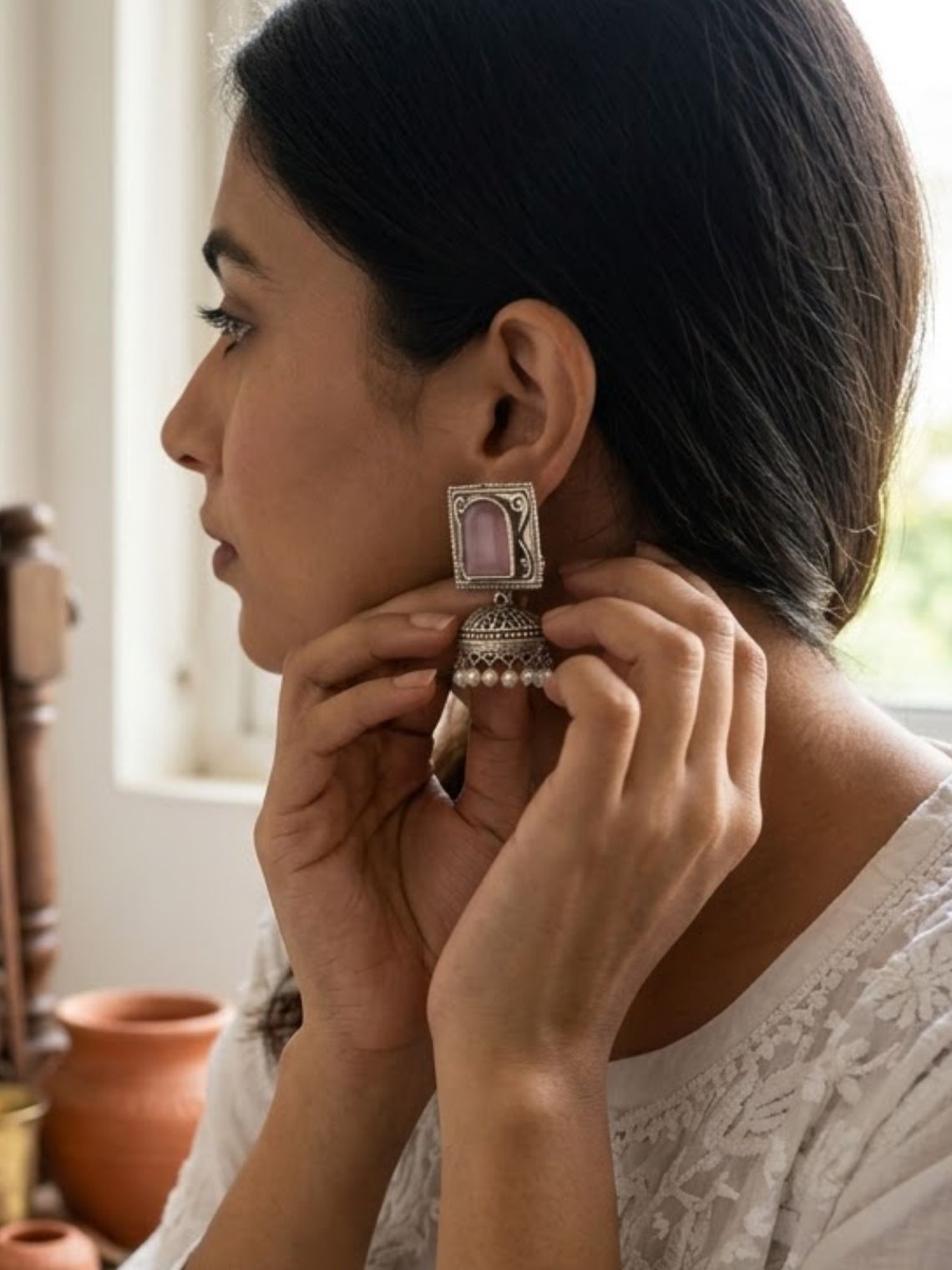 Ember Square German Silver Jhumki Earrings - Chowkhat Lifestyle