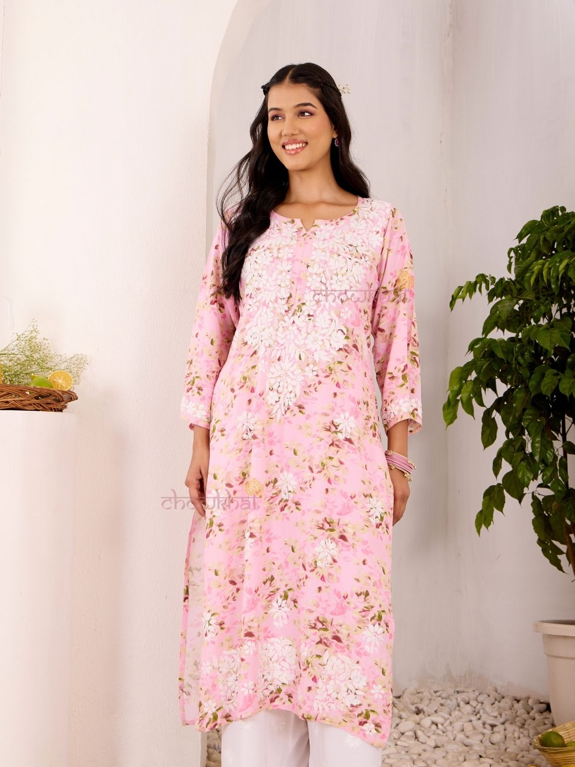 Ishani Rayon Printed Straight Chikankari Kurti - Chowkhat Lifestyle