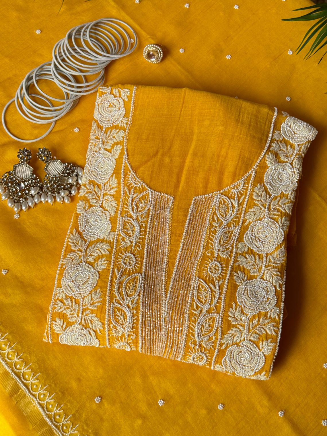 Ghazal Mul Chanderi Unstitched Chikankari & Pearl work Suit Set