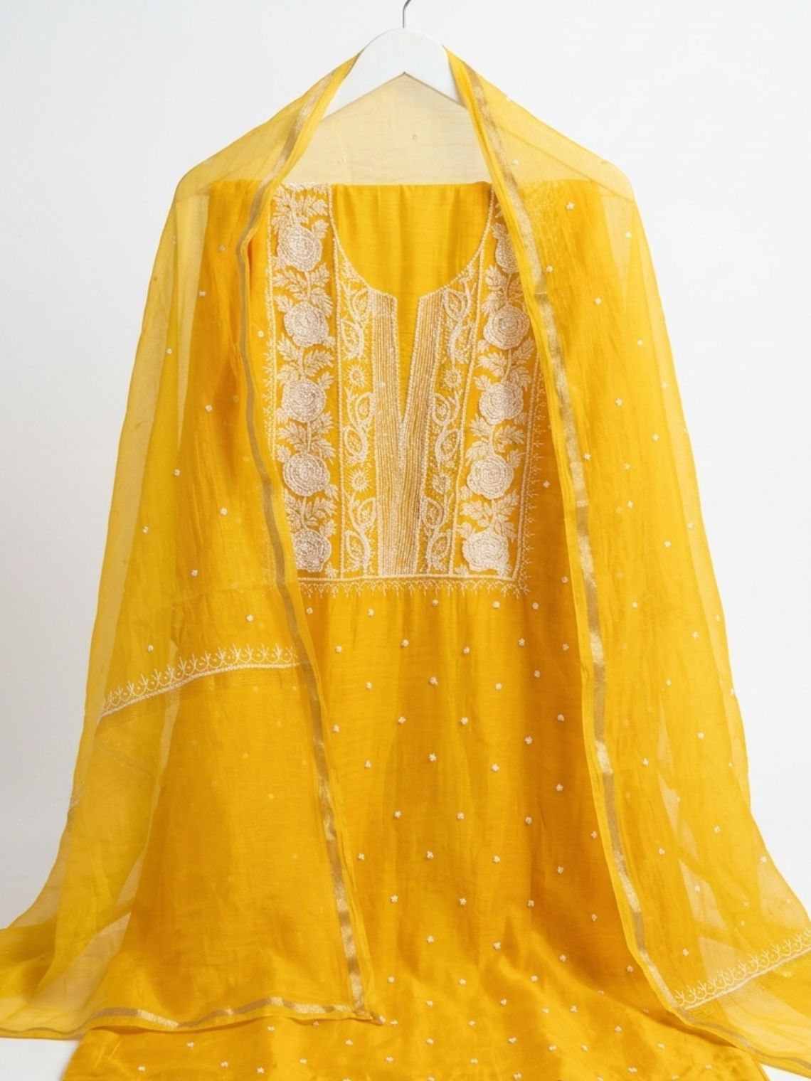 Ghazal Mul Chanderi Unstitched Chikankari & Pearl work Suit Set - Chowkhat Lifestyle
