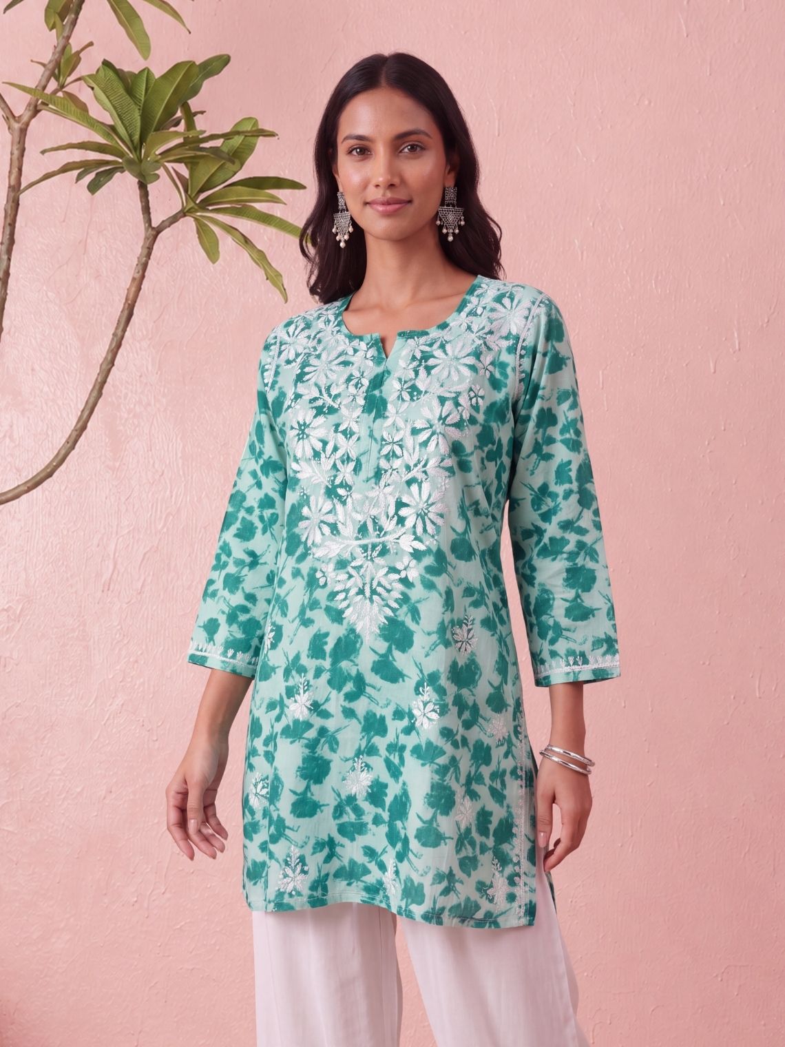 Diya Mul Cotton Short Handprinted Chikankari Kurti - Chowkhat Lifestyle