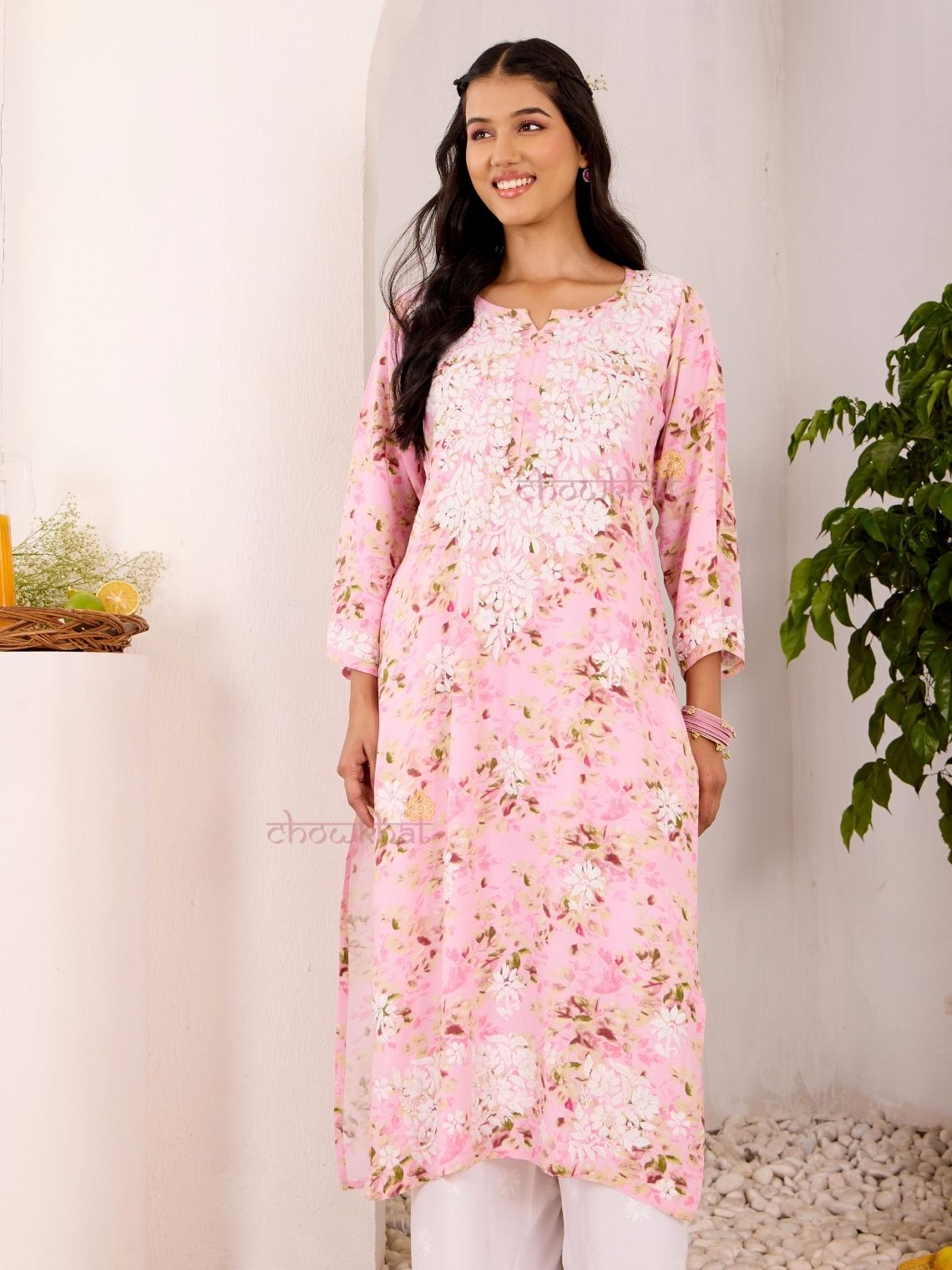 Ishani Rayon Printed Straight Chikankari Kurti - Chowkhat Lifestyle