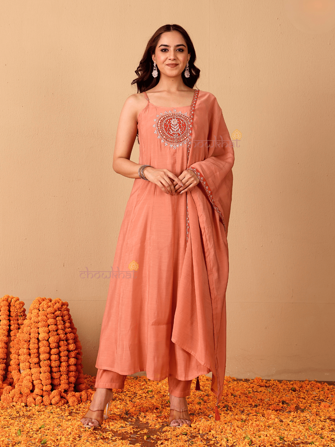 Reya Mul Chanderi 3 Piece Strappy Stitched Suit Set with Adda Work - Chowkhat Lifestyle