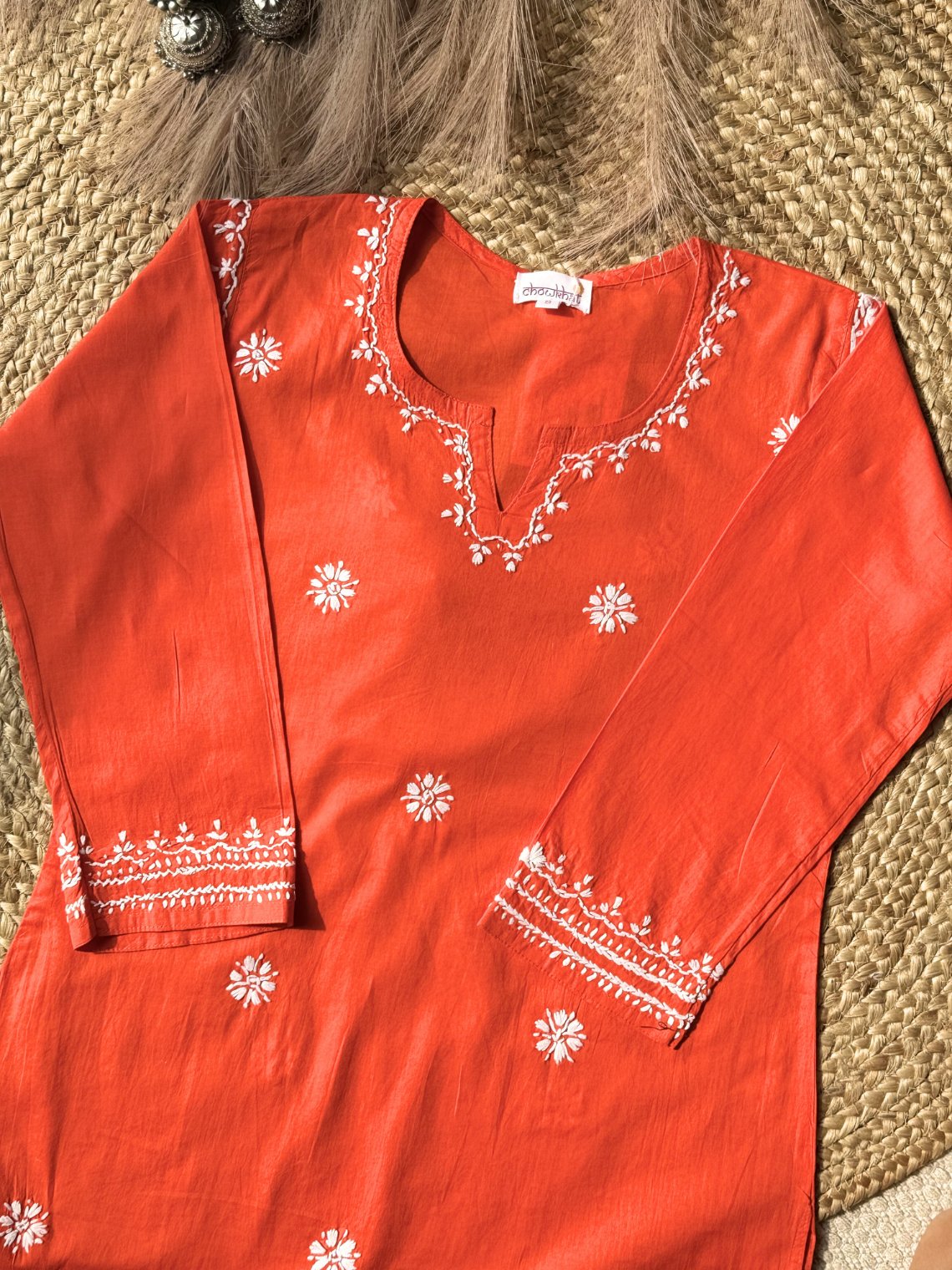 Saba Pure Cotton Chikankari Long Kurti - Chowkhat Lifestyle