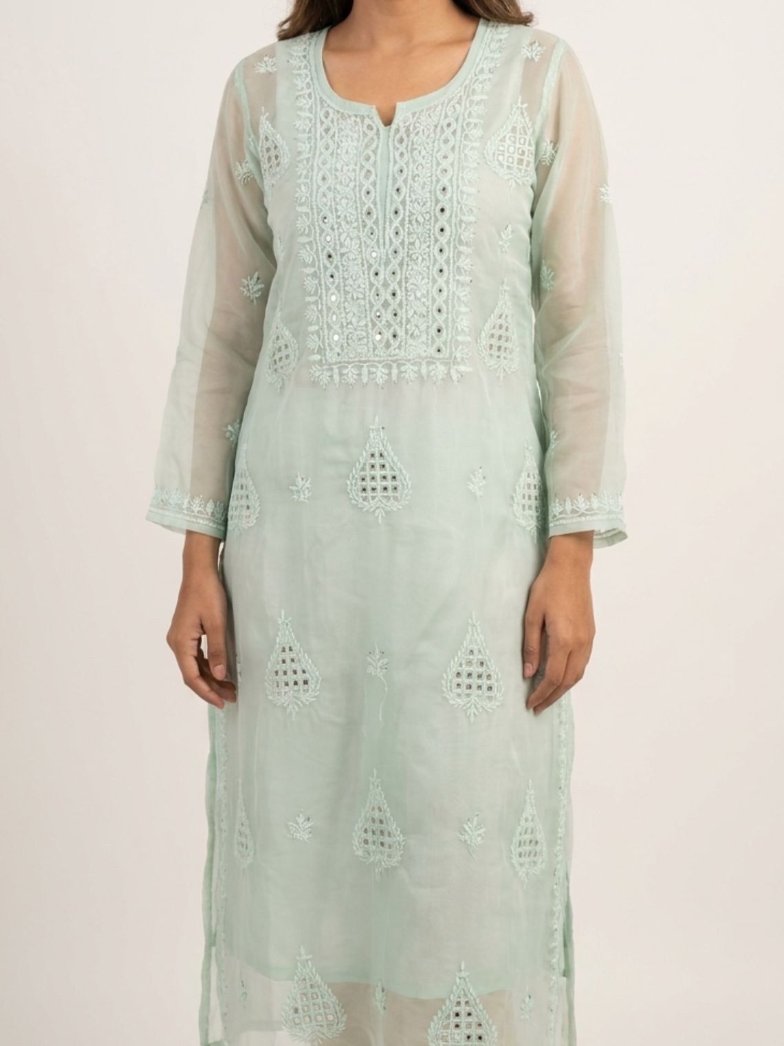 Kashish Organza Unstitched Chikankari & Mukaish Work Suit Set - Chowkhat Lifestyle