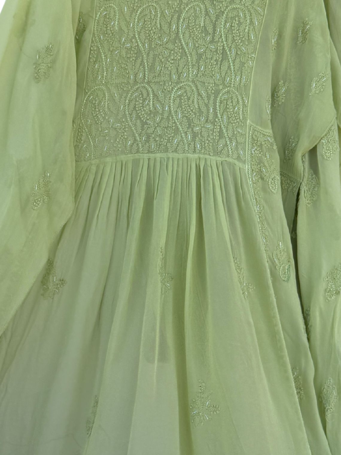 Zaavi Viscose Georgette Semi-Stitched Chikankari Kurti with Cutdana Work