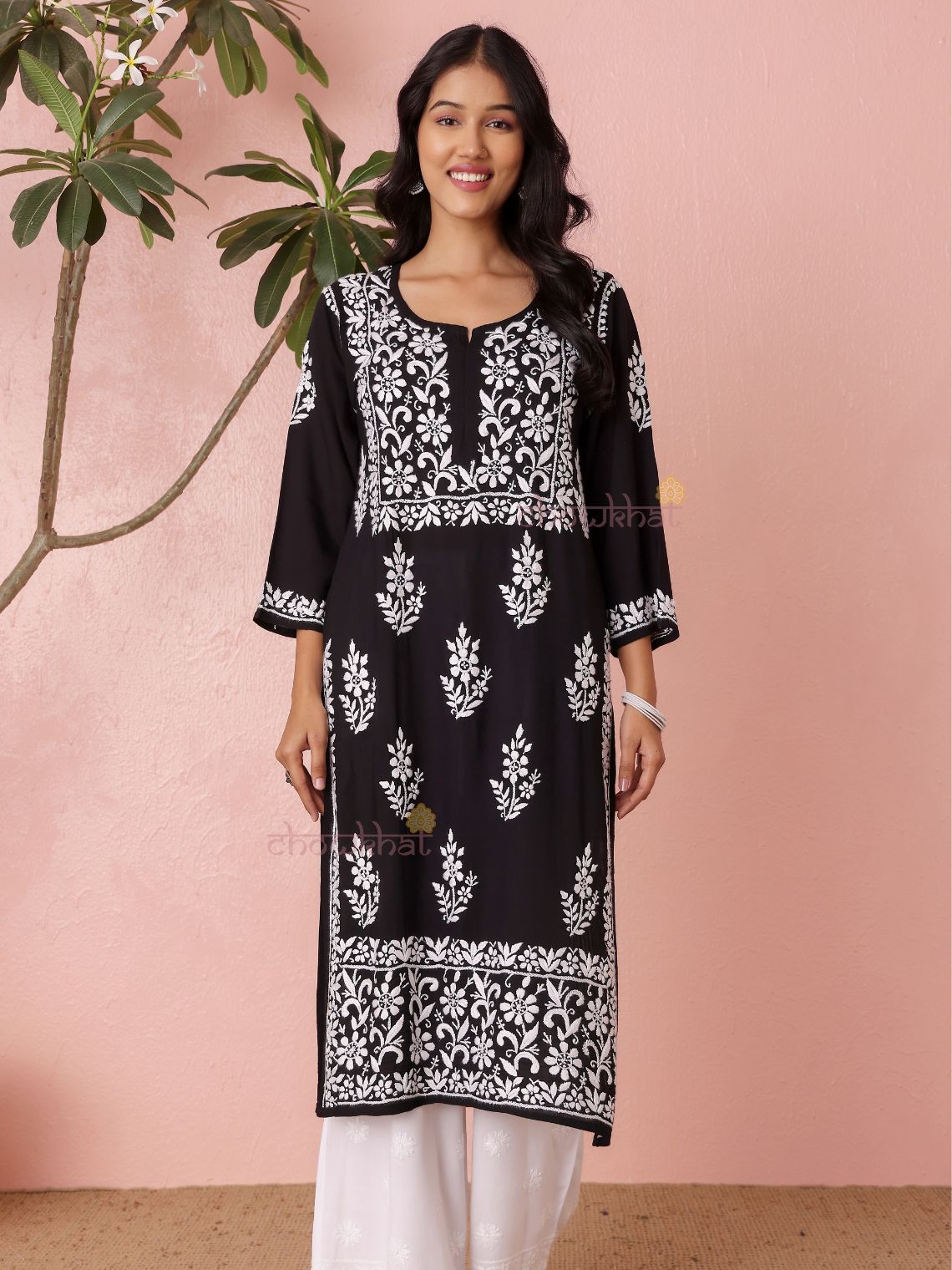 Hania Premium Modal Straight Long Chikankari Kurti