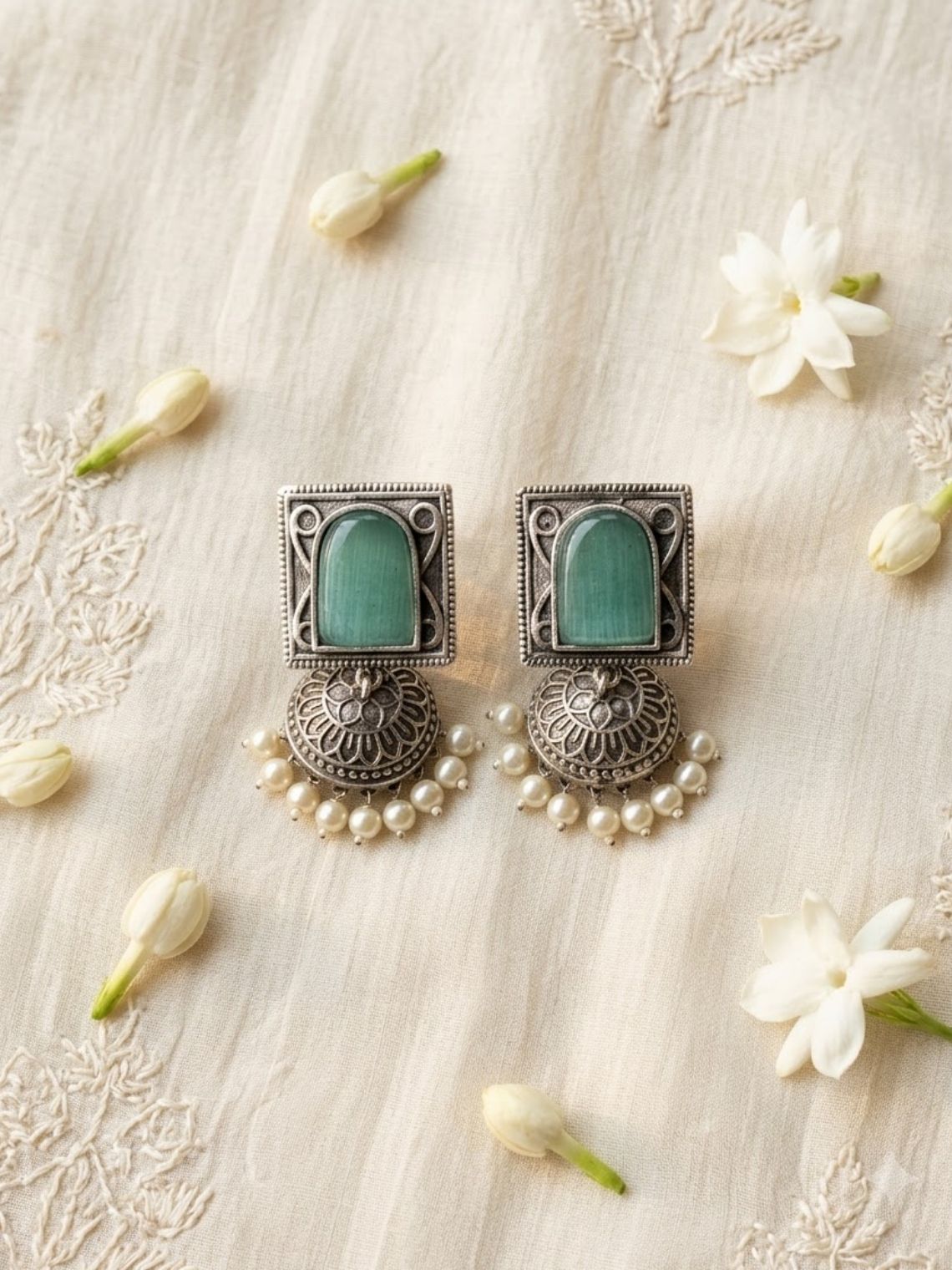 Ember Square German Silver Jhumki Earrings - Chowkhat Lifestyle