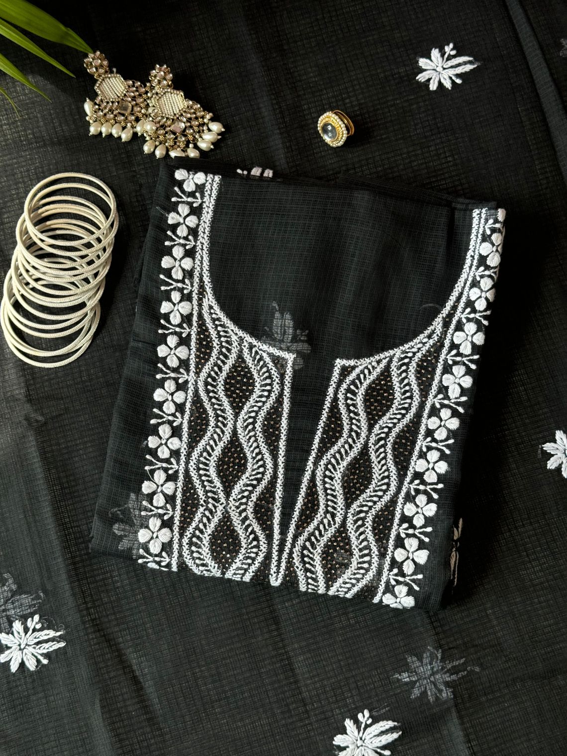 Seher Kota Doria Unstitched Chikankari & Mukaish work Suit Set - Chowkhat Lifestyle